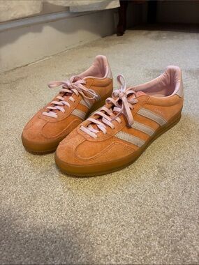 adidas Gazelle Suede Sneakers in Peach and Light Pink